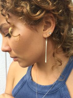 "These beautiful bar earrings are simple yet very noticeable, the hammering process leaves tiny facets on the bars that catch light and sparkle as you wear it. Great for dressing up or to wear casually with jeans. 925 Sterling silver Handmade silver earrings hooks silver bar measures 2\" long Link back to my shop https://www.etsy.com/shop/TayTayInspired" Single Long Drop Threader Earring For Everyday, Single Everyday Long Drop Threader Earring, Minimalist Long Drop Linear Earrings For Pierced Ears, Minimalist Long Drop Linear Earrings, Everyday Long Drop Threader Earring, Minimalist Everyday Linear Earrings With Hammered Detail, Everyday Minimalist Hammered Linear Earrings, Minimalist Hammered Long Drop Earrings, Minimalist Hammered Dangle Linear Earrings