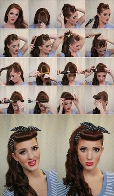 Hairstyles For Big Foreheads - Pin Up Curly Bangs Easy 50s Hairstyles, Easy Vintage Hairstyles, Vintage Hairstyles For Long Hair, Retro Hairstyles Tutorial, Hair Shrinkage, Ponytail Hairstyles Tutorial, 1950s Hairstyles