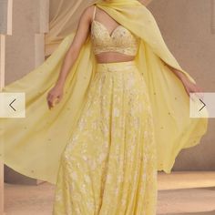 Yellow Lengha Anita Dongre Skirt Set, Size Small, Worn Once Elegant Georgette Skirt With Traditional Drape, Elegant Skirt With Traditional Drape For Reception, Elegant Traditional Drape Skirt For Reception, Elegant Reception Skirt With Traditional Drape, Reception Skirt In Georgette With Traditional Drape, Georgette Skirt With Traditional Drape For Reception, Long Skirt With Dupatta For Reception, Elegant Skirt With Dupatta For Reception, Elegant Long Georgette Sharara