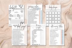 three printable baby shower games with hearts on them