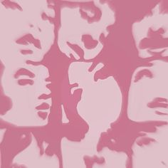 a group of people's faces are shown in pink and white