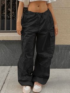 Drawstring Y2K Baggy Cargo Pants - AnotherChill Celana Kargo, Cargo Pants Streetwear, Celana Fashion, Drawstring Waist Pants, Baggy Sweatpants, Women Cargo Pants, Y2k Pants, Baggy Cargo Pants, Wide Leg Sweatpants