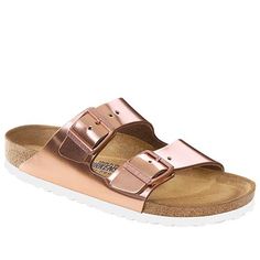 Shop Birkenstock Arizona Metallic Birko-Flor Sandal 20877822, read customer reviews and more at HSN.com. Gold Slides With Leather Footbed, Gold Leather Footbed Slides, Gold Open Toe Footbed Sandals With Cork-bed Midsoles, Gold Open Toe Sandals With Cork-bed Midsoles, Rose Gold Birkenstocks, Gold Birkenstocks, Birkenstock Colors, Cheap Shoes, Birkenstock Arizona