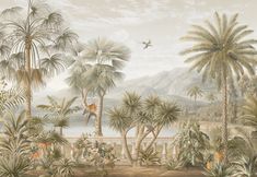 an image of a tropical scene with palm trees