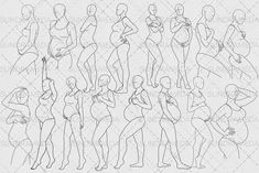 a line drawing of women in various poses and sizes, all with their hands on their hips