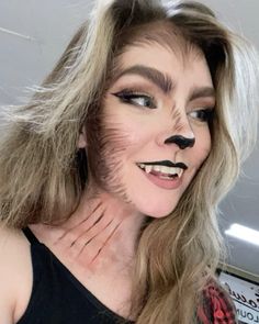 Halloween Werewolf Girl Makeup Fangs SFX scar wolf Were Wolf Makeup, Women Wolf Makeup, Wolf Nose Makeup, Wearwolf Makeup Men, She Wolf Halloween Costume, Wear Wolf Makeup, White Wolf Makeup, Werewolf Sfx Makeup