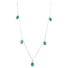 Multi Oval Shape Drop Shape Emerald 14 Karat Yellow Gold Chain Layer Necklace 2.50 ctw Natural Green Oval Cut Shape Emeralds 18 Inches Length Green Oval, Layer Necklace, Yellow Gold Chain, Drop Necklace, Oval Cut, Layered Necklaces, Oval Shape, Gold Chain, Gold Chains