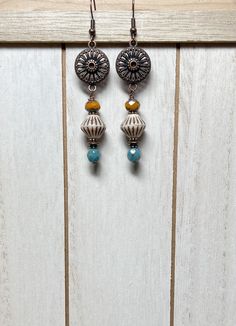 Ears Pierced, Earrings To Make, Bohemian Handmade, Earrings Bohemian, Long Dangle Earrings, Earrings Beaded, Czech Beads, Copper Earrings, Style Earrings