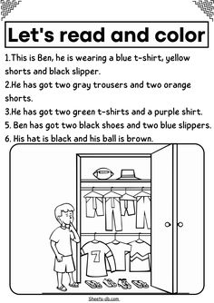 Read and color, sheets-db.com _4 Read And Color, Teach English To Kids, English Grammar For Kids, English Learning Books, English Teaching Materials, English Activities For Kids, English For Beginners, Chinese Lessons