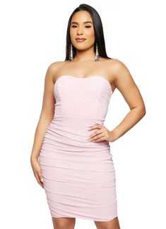 Haute Monde, Bodycon Dress, Mid Length Dress, Sleeveless, Strapless, Lined, Rhinestones, Zip Back, Solid, Mesh, Item Number 1410069399314 Dress Mid Length, Mid Length Dress, Rainbow Shop, Dressy Dresses, Mid Length Dresses, Tube Dress, Dress Sleeveless, Dress Pink, Item Number