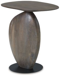 a wooden table with an oval top and metal base on a white background for use as a centerpiece