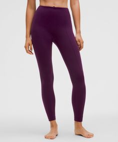 Simply Charmed. These Soft And Supportive Yoga Pants Have A Unique Back Cut-Out With A Small Logo Charm. Designed For Yoga And Casual. Full Length Intended To Sit At Ankle. Drop-In Pocket At Front Of Waistband. | SmoothCover Back-Cutout High-Rise Tight 28" Purple Leggings, Active Wear Pants, Back Women, High Rise Leggings, Cut Out Design, Lululemon Leggings, Lululemon Women, Bottom Clothes, Leggings Shop