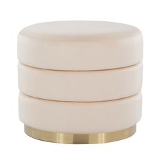 three white round stools stacked on top of each other