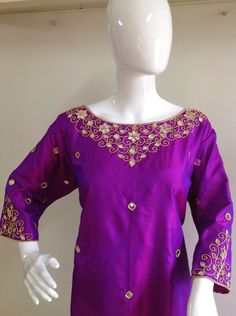 Pure silk kurta with hand embroidery available in custom colors. The kurta can be dyed in the color of your choice and will be custom fitted to your measurements. We will send you the measurements form once you place your order. We can also make it in a standard size if you prefer. Please feel free to convo me with any questions you have. Silk Kurta With Resham Embroidery For Diwali, Silk Kurta With Dori Work For Diwali, Long Sleeve Raw Silk Kurta With Gota Work, Silk Kurta With Zari Work For Navratri, Silk Salwar Kameez With Gota Work And Long Sleeves, Navratri Silk Kurta With Zari Work, Navratri Raw Silk Kurta With Mirror Work, Semi-stitched Silk Kurta With Dori Work, Anarkali Blouse With Gota Work For Eid