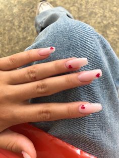 Vday Nails, Minimal Nails, Basic Nails, Classy Acrylic Nails, Acrylic Nails Coffin Short, Red Nail, Summer Acrylic Nails, Heart Nails, Fire Nails