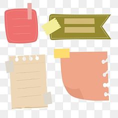 three pieces of paper with sticky notes attached to them, on a transparent background png and psd