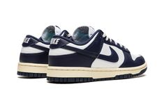 Nike Dunk Low Vintage Navy, Nike Heels, Low Dunks, Sneakers Box, Kobe Shoes, Navy Blue Shoes, Shoe Wishlist, Sneaker Release, Nike Vintage