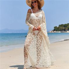 New Product Polyester Imported Tie Closure Hand Wash Only One Size: Length 60.3'' Shoulder 58.3'' Bust 84.3''. This Lightweight Lace Cover Up Will Have You Looking And Feeling Your Best At The Beach Or Pool. This Lace Kimono Featured In A Luxuriously Flowy 100% Polyester. Designed In A Sheer Silhouette Can Be Worn As Robe, Beach Kimono, Or Bikini Cover Up. The Lace Caftan Cover Up Is A Simple And Great Way To Add Moderate Coverage To Your Swimsuit For Your Days At The Beach, By The Pool, Or By T Lace Caftan, Kimono Plus Size, Beach Kimono, Hot Miami Styles, Floral Robes, Lace Kimono, Spring Boho, Boho Lace, Sabo Skirt