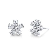 Pear shape flower arranged earrings set in 18K white gold. Total Carat Weight, select the carat weight below. 10 total stones White Gold Flower-shaped Diamond Earrings For Anniversary, Luxury White Gold Diamond Flower Earrings, Luxury White Gold Flower-shaped Earrings, White Gold Flower Shaped Diamond Earrings, Fine Jewelry, Diamond White Flower-shaped Diamond Earrings, Expensive Jewelry Luxury, Jewelry Luxury, Buying Diamonds, Expensive Jewelry