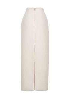 *FINAL SALE* A timeless pencil skirt crafted from Italian toile de laine in an ivory hue. Masterfully tailored, the skirt contours the body with classic sophistication. A charmeuse besom accents the center back, where a two-way zipper allows for adjustable styling. A zipper stopper is included for ease of alteration. Available exclusively online and in our boutiques. Style Number: F24405TLMade in New York City Size & FitModel's Height: 5'10"Model is wearing size 2 Composition & CareComposition: Cream Long Skirt For Formal Occasions, Chic White Pencil Skirt For Formal Occasions, Elegant Cream Lined Skirt, Elegant Cream Skirt, Elegant Cream Skirt For Formal Occasions, White Elegant Long Pencil Skirt, Formal Long Cream Skirt, Elegant Cream Formal Skirt, Elegant Long White Pencil Skirt