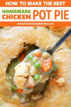 chicken pot pie with a spoon in it