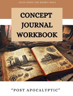 an open book sitting on top of a wooden table with the title, concept journal workbook