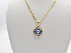 Real 14k solid yellow gold 16 inch curb chain and evil eye pendent charm italian gold guarantee reak 14k gold mark and stamp two option pendent circle evil eye and kamsa hand luxury attractive look high qualith great finish lobster lock clasp come in nice gift box Gold Round Evil Eye Jewelry, Gold Evil Eye Round Jewelry, Gold Plated Evil Eye Round Pendant Jewelry, Yellow Gold Evil Eye Round Pendant Jewelry, Yellow Gold Evil Eye Round Pendant, Evil Eye Locket, Gold Jewelry Outfits, Pendant Design, Curb Chain