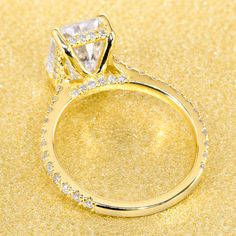 14K Gold 2.7ct Radiant-cut Hidden Halo Cathedral Moissanite and Diamond Engagement Ring | Earthena Jewelry Classic Engagement Ring Gold, Classic Engagement, Cathedral Engagement Rings, Radiant Cut Engagement Rings, Radiant Cut Diamond, Classic Engagement Rings, Band Engagement Ring, Shop Engagement Rings, Halo Engagement