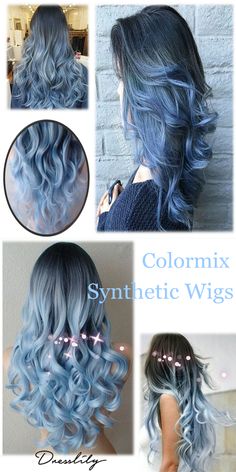 Long Center Parting Colormix Loose Wave Cosplay Synthetic Wig.Extra 12% off code:DL123 #dresslily #hairstyle Light Blue And Dark Blue Hair, Blue Extensions Hair, Dark Blue Hair Wig, Hair Accessories Updo, Pastel Blue Hair Extensions, Royal Blue Hair, Electric Blue Hair Wig, Long Hair Do, Blue Ombre Hair