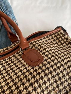 BirdinBag - Houndstooth Duffel Bag: Timeless Style for the Modern Traveler Stretch Mesh Fabric, Brown Pattern, Houndstooth Pattern, Overnight Bag, Handle Bag, Duffel Bag, A Bag, Large Bags, Luggage Bags