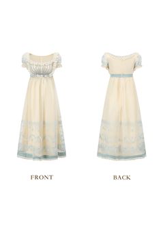 Materials: ShellA：100%Polyester ShellB：100%Cotton Lining：100%Cotton Features: Embroidered lace on the neckline Puff princess sleeves Skirt spliced ​​lace design Modern Regency Fashion, Cottage Dresses, Waltz Dress, Corset Dresses, Walking Dress, Regency Dress, Regency Fashion, Princess Sleeves, Movie Shots