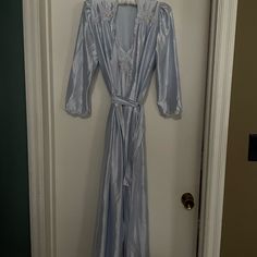 Unworn New Condition!! Beautiful Soft Baby Blue Antron Nylon Silky Nightgown Embroidered Lace Top. Lace Edged Sleeves.Scalloped Cut V Neck Sleeveless Nighty Small Size Made In Usa Elegant Blue Sleepwear For Sleepover, Light Blue Sleepwear For Wedding Night In Spring, Blue Satin Nightgown For Bedtime, Blue Sleepwear For Wedding Night In Spring, Blue Satin Nightgown For Wedding Night, Light Blue Dress For Wedding Night, Embroidered Lace Top, Matching Robes, Sleepwear Robe