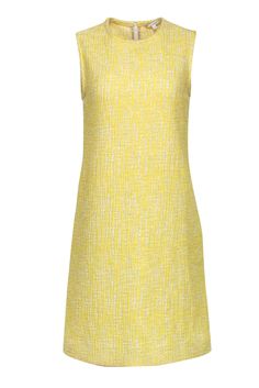 Current Boutique-Carven - Yellow Sleeveless Tweed Shift Dress w/ Pockets Sz 8 Spring A-line Tweed Dress, Classic Tweed Spring Dresses, Classic Spring Tweed Dresses, Summer A-line Tweed Dress For Work, Classic Tweed Dress For Spring Workwear, Classic Spring Tweed Dress For Work, Sleeveless Tweed Dress For Spring Formal, Sleeveless Spring Tweed Dress For Formal Occasions, Sleeveless Spring Tweed Dress For Formal Events