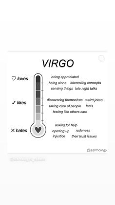 a thermometer that says virgo on it's side, with other words below