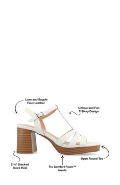 Elevate any look with this faux-suede T-strap platform sandal featuring a foam-cushioned footbed and stacked block heel. 2 3/4" heel; 1/2" platform Tru Comfort Foam footbed Synthetic upper, lining and sole Imported Platform T-strap Synthetic Sandals, Spring Platform T-strap Heels, Spring T-strap Platform Heels, Modern T-strap Heels For Summer, Spring T-strap Sandals With Padded Heel, Summer T-strap Sandals With Padded Heel, Summer T-strap Sandals Medium Width, Summer T-strap Sandals, Synthetic T-strap Heels With Buckle Closure