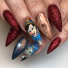 Book Nail Art, Disney Nail Designs, Disney Inspired Nails, Disney Nail Art, Mickey Nails, Disney Nail