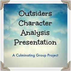 the title for an upcoming book, outside character analsis presentation with clouds in the background