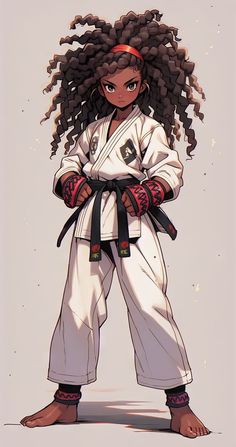 a drawing of a person with dreadlocks on their head and wearing a karate outfit