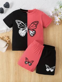 Get your little one ready for the changing seasons with this trendy and fun Girls Autumn Color Clash Butterfly Print T-shirt & Shorts Set. Made from high-quality polyester, this fashion-forward set is perfect for spring and autumn. Available in two age ranges (4-6 years and 7-14 years), it's a casual and stylish choice for any fashion-loving girl. Estimated Delivery Time 14 Days-excluding weekends and holidays SPECIFICATIONS Age Range: 4-6y /Age Range: 7-14Y Style: fashion /Season: Spring & Autu Pink Cartoon Print Summer Sets, Pink Summer Sets With Cartoon Print, Pink Graphic Print Sets For Summer, Casual Pink Sets With Cartoon Print, Pink Matching Summer Sets, Pink Graphic Print Sets For Playwear, Cute Pink Sets With Letter Print, Cute Pink Letter Print Sets, Pink Playful Sets With Graphic Print