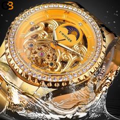 If you are fortunate enough to have this bracelet-style watch in your wearable collection, then adding radiance to your look is easy and fun. The dramatic golden color enhances the look and beauty of the watch. The men's watch features automatic self-wind movement and comes in a round shape.

Specifications
Water Resistance Depth: 3Bar
Origin: CN(Origin)
Clasp Type: Bracelet Clasp
Style: Luxury
Movement: Automatic Self-Wind
Band Length: 20cm
Case Material: Stainless steel
Feature: Moon Phase
Fea Luxury Classic Jewelry And Watches With Skeleton Dial, Luxury Classic Watches With Skeleton Dial, Luxury Gold Chronograph Watch With Skeleton Dial, Luxury Watch With Skeleton Dial, Luxury Gold Skeleton Dial Watch, Men's Retro Style, Wind Movement, Bracelet Style, Style Watch