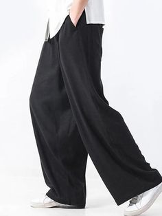 Men's Linen Pants Trousers Summer Pants Beach Pants Drawstring Elastic Waist Plain Breathable Soft Casual Daily Holiday Linen / Cotton Blend Fashion Streetwear Black Yellow Micro-elastic Mens Linen Pants, Cotton Linen Pants, Casual Wide Leg Pants, Mens Linen, Summer Pants, Beach Pants, Pantalon Large, Elastic Waist Pants