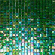 green and blue glass mosaic tile with small squares