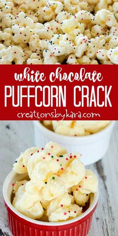 Puffed Corn Recipes, White Chocolate Popcorn, White Almond Bark, Two Ingredient, Chocolate Popcorn, Snack Mix Recipes, Christmas Candy Recipes, Almond Bark, Popcorn Recipes