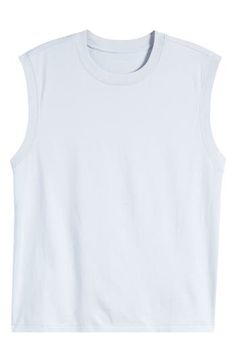 Give your layering technique a little muscle with this sleeveless T-shirt in smooth, soft Supima cotton. 23" length (size medium) Crewneck Sleeveless 100% Supima cotton Machine wash, tumble dry Imported White Muscle Tee For Spring Layering, Casual Muscle Tee For Layering, Sleeveless Relaxed Fit Muscle Tee For Layering, Cotton Sleeveless Muscle Tee For Everyday, Sporty Muscle Tee For Summer Layering, Sporty Summer Muscle Tee For Layering, Basic Stretch Cotton Muscle Tee, Basic Solid Color Muscle Tee For Summer, Sleeveless T-shirt For Summer Layering