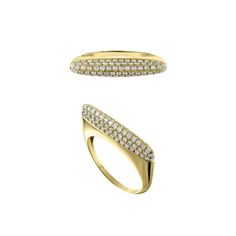 This classic gold and diamond stacker is gorgeous alone and even better when you stack a few of them. Also pairs perfectly with the all gold "Presley Stack Rings". Measures just over 1 inch wide. 14K Yellow Gold. Each ring sold separately, 0.72 cts diamonds  Dimensions reference the ring size and are not specific to the ring itself. Everyday Luxury 14k Gold Diamond Ring Vvs Clarity, Everyday Luxury 14k Gold Diamond Ring With Vvs Clarity, Stackable 14k Gold Rings For Everyday Luxury, Everyday Luxury 14k Gold Stackable Rings, Everyday Luxury Cubic Zirconia Rings With Pave Setting, Vs Clarity Diamond Ring For Everyday Luxury, Gold Diamond Ring With Accents For Everyday Luxury, Diamond Stackable Signet Ring For Anniversary, Anniversary Diamond Stackable Signet Ring