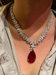 Edgy Engagement Ring, Diamond Ruby Necklace, Bridal Design, Fancy Jewelry Necklace, Bridal Jewellery Design, Diamond Necklace Designs, Jewelry Set Design