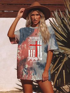 Normal Isn't Coming Back But Jesus Is Revelation 14 Boutique Oversized Boyfriend Tie Dye Tee Couture Fashion Oversized Tie Dye Tops With Letter Print, Cheap Clothing, Women's Outfits By Occasions, John 3 16, Boho Shirts, Everything Is Fine, Tie Dye Shorts, Women T Shirts, Sleeveless Tshirt