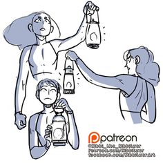 an image of two people holding bottles in one hand and another person on the other