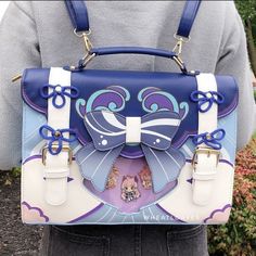 Japanese Handbag, Cute School Stationary, Kawaii Bags, Cute Animal Drawings Kawaii, Magical Jewelry, Sewing Leather, Purple Bags, Cute Pins, Cosplay Outfits