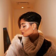 Long Pixie Cuts, Long Pixie, Hair Tattoos, Long Bangs, Best Short Haircuts, Shaved Sides, Undercut Hairstyles, Hair Crush, Relaxed Hair